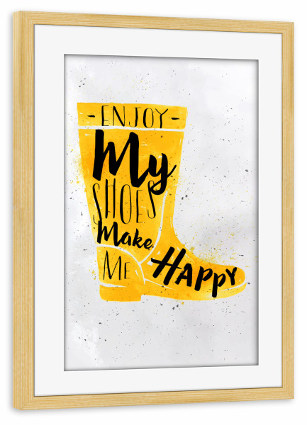 Poster mit Rahmen kiefer "Women's boots yellow" artboxONE - Typografie,Fashion