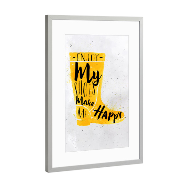 Poster mit Rahmen Silber "Women's boots yellow" artboxONE - Typografie,Fashion