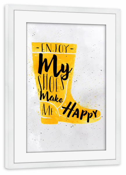 Poster mit Rahmen weiß "Women's boots yellow" artboxONE - Typografie,Fashion