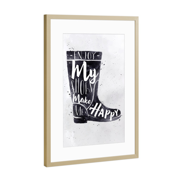 Poster mit Rahmen Gold "Women's boots" artboxONE - Typografie,Schwarzweiß,Fashion