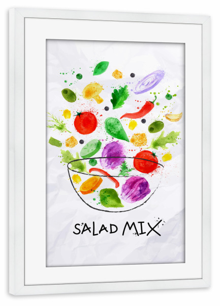 Poster mit Rahmen weiß "Salad mix watercolor 2" artboxONE - Essen & Trinken,Essen & Trinken / Obst & Gemüse