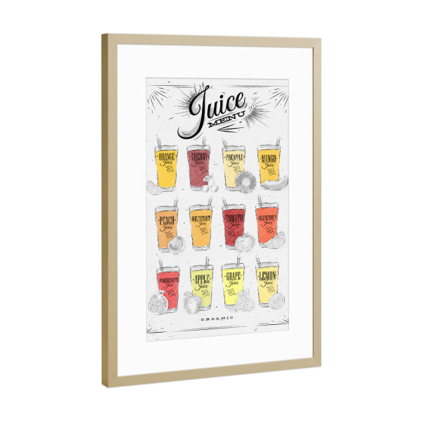 Poster mit Rahmen Gold "Juice menu" artboxONE - Typografie,Essen & Trinken