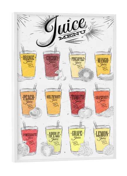Poster mit weißem Rahmen "Juice menu" artboxONE - Typografie,Essen & Trinken
