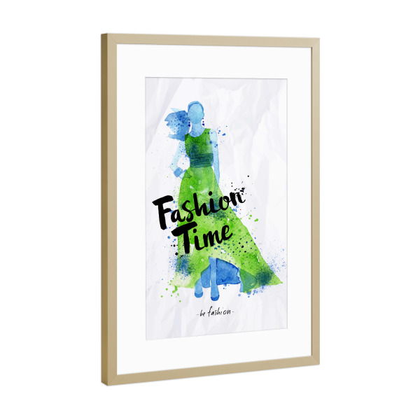 Poster mit Rahmen Gold "Watercolor dress fashion time" artboxONE - Typografie,Fashion