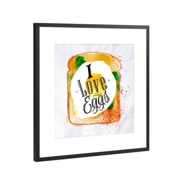 Poster mit Rahmen Schwarz (Metallic) "Toast with scrambled eggs" artboxONE - Typografie,Essen & Trinken