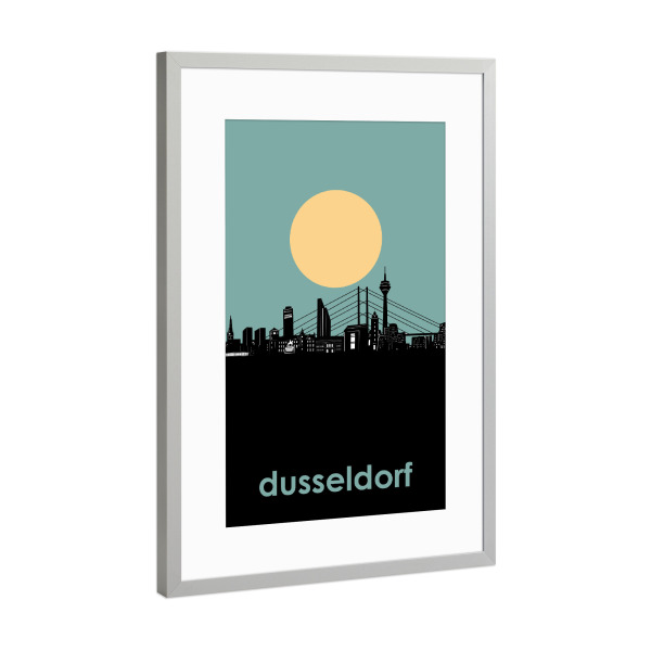 Poster mit Rahmen Silber "Düsseldorf skyline minimalism" artboxONE - Städte,Reise,Städte / Düsseldorf
