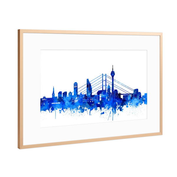 Poster mit Rahmen Kupfer "Düsseldorf city skyline blue" artboxONE - Städte,Reise,Städte / Düsseldorf