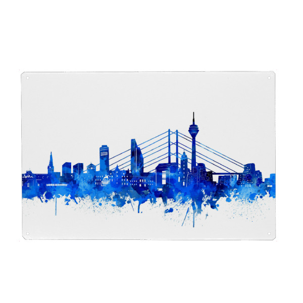 Holzbild "Düsseldorf city skyline blue" artboxONE - Städte,Reise,Städte / Düsseldorf