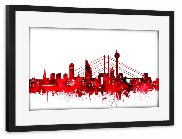 Poster mit Rahmen schwarz "Düsseldorf city skyline red" artboxONE - Städte,Reise,Städte / Düsseldorf