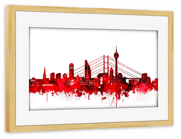 Poster mit Rahmen kiefer "Düsseldorf city skyline red" artboxONE - Städte,Reise,Städte / Düsseldorf
