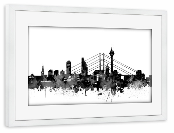 Poster mit Rahmen weiß "Düsseldorf city black and white" artboxONE - Städte,Reise,Schwarzweiß,Städte / Düsseldorf