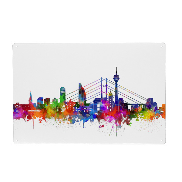 Holzbild "Düsseldorf skyline watercolor" artboxONE - Städte,Städte / Düsseldorf - Düsseldorf,Skyline,Germany
