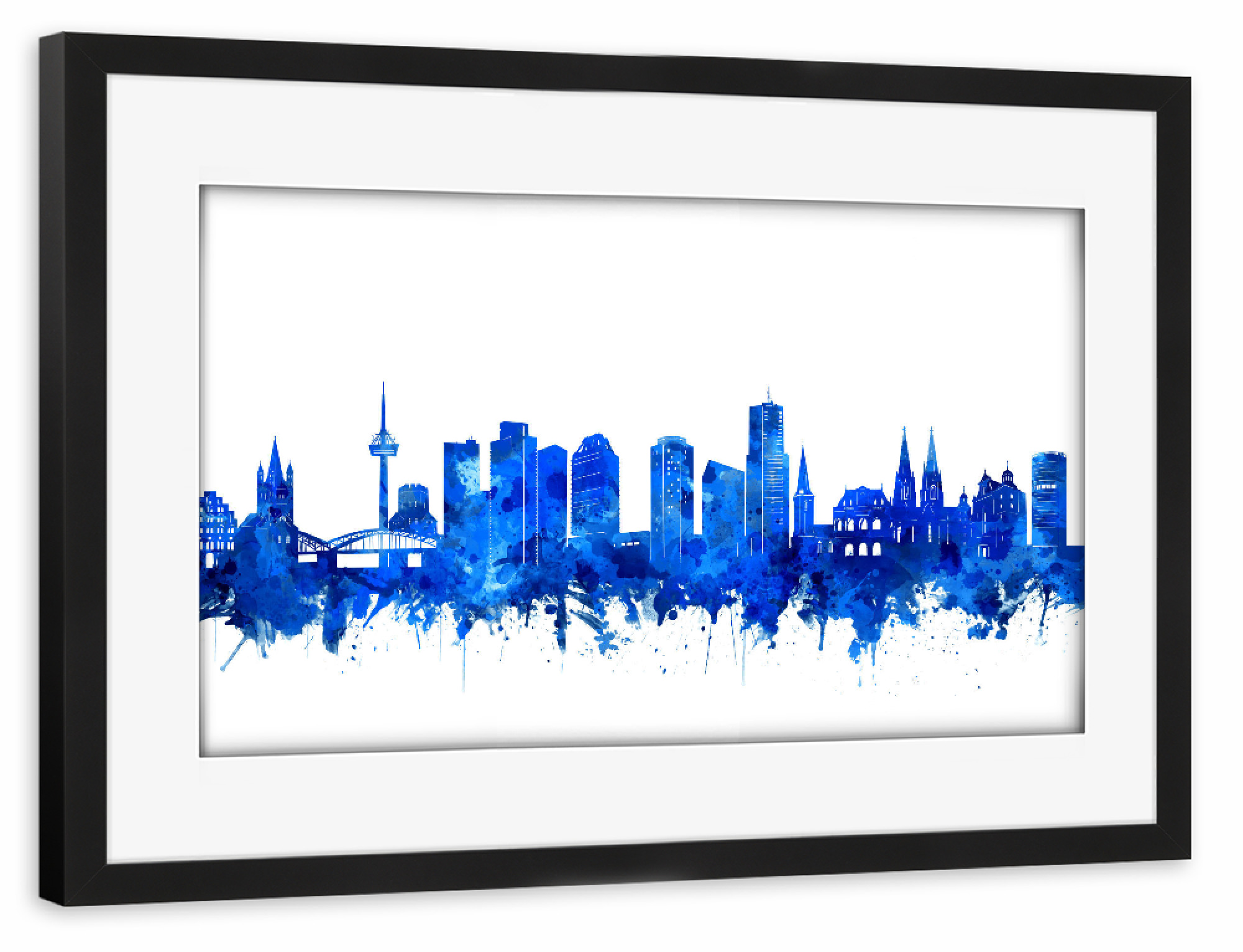 Poster mit Rahmen schwarz "Cologne city skyline blue" artboxONE - Städte,Städte / Köln,Reise