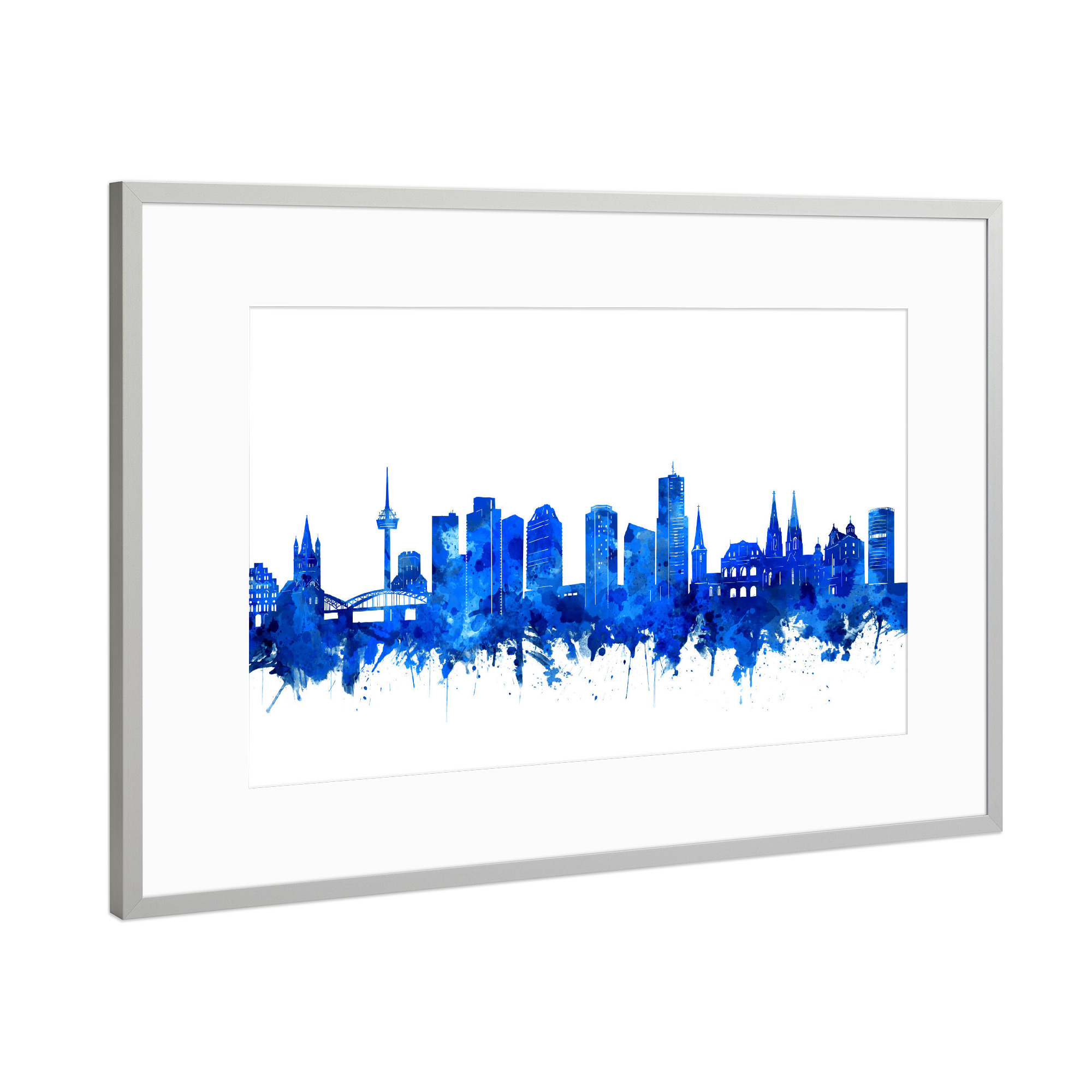 Poster mit Rahmen Silber "Cologne city skyline blue" artboxONE - Städte,Städte / Köln,Reise