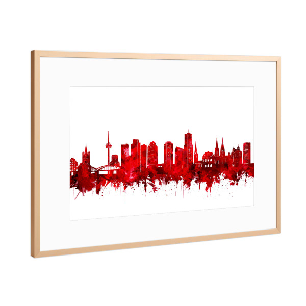 Poster mit Rahmen Kupfer "Cologne city skyline red" artboxONE - Städte,Städte / Köln