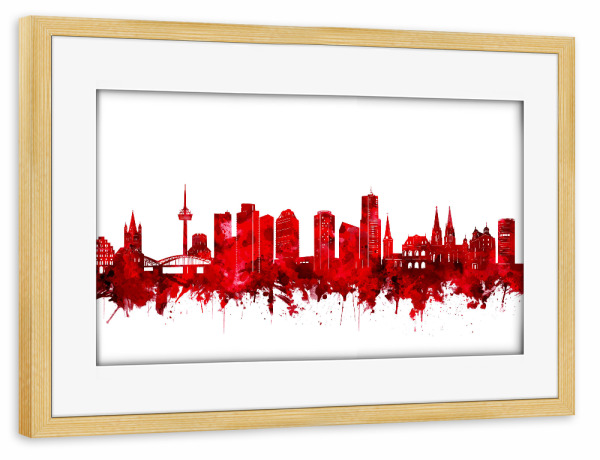 Poster mit Rahmen kiefer "Cologne city skyline red" artboxONE - Städte,Städte / Köln