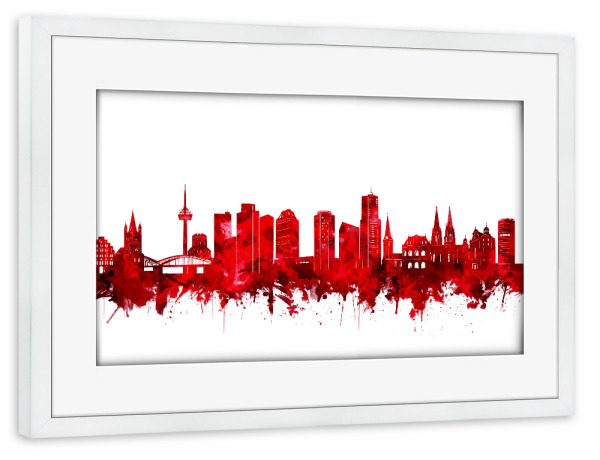 Poster mit Rahmen weiß "Cologne city skyline red" artboxONE - Städte,Städte / Köln