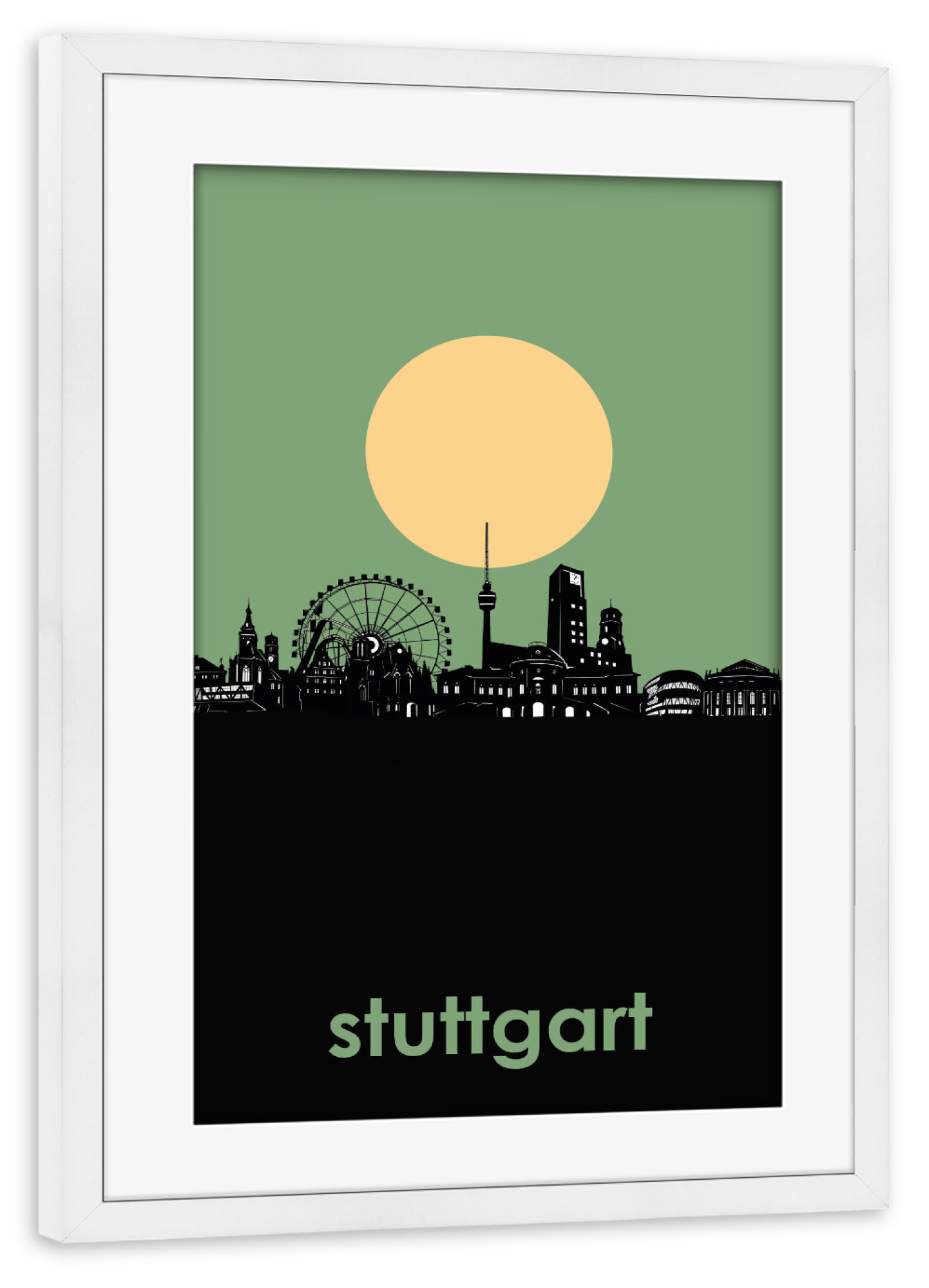 Poster mit Rahmen weiß "Stuttgart skyline minimalism" artboxONE - Städte,Reise,Architektur,Städte / Stuttgart