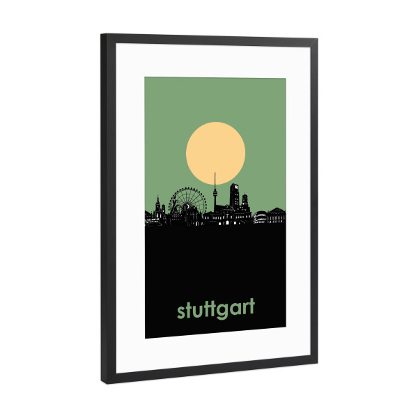 Poster mit Rahmen Schwarz (Metallic) "Stuttgart skyline minimalism" artboxONE - Städte,Reise,Architektur,Städte / Stuttgart
