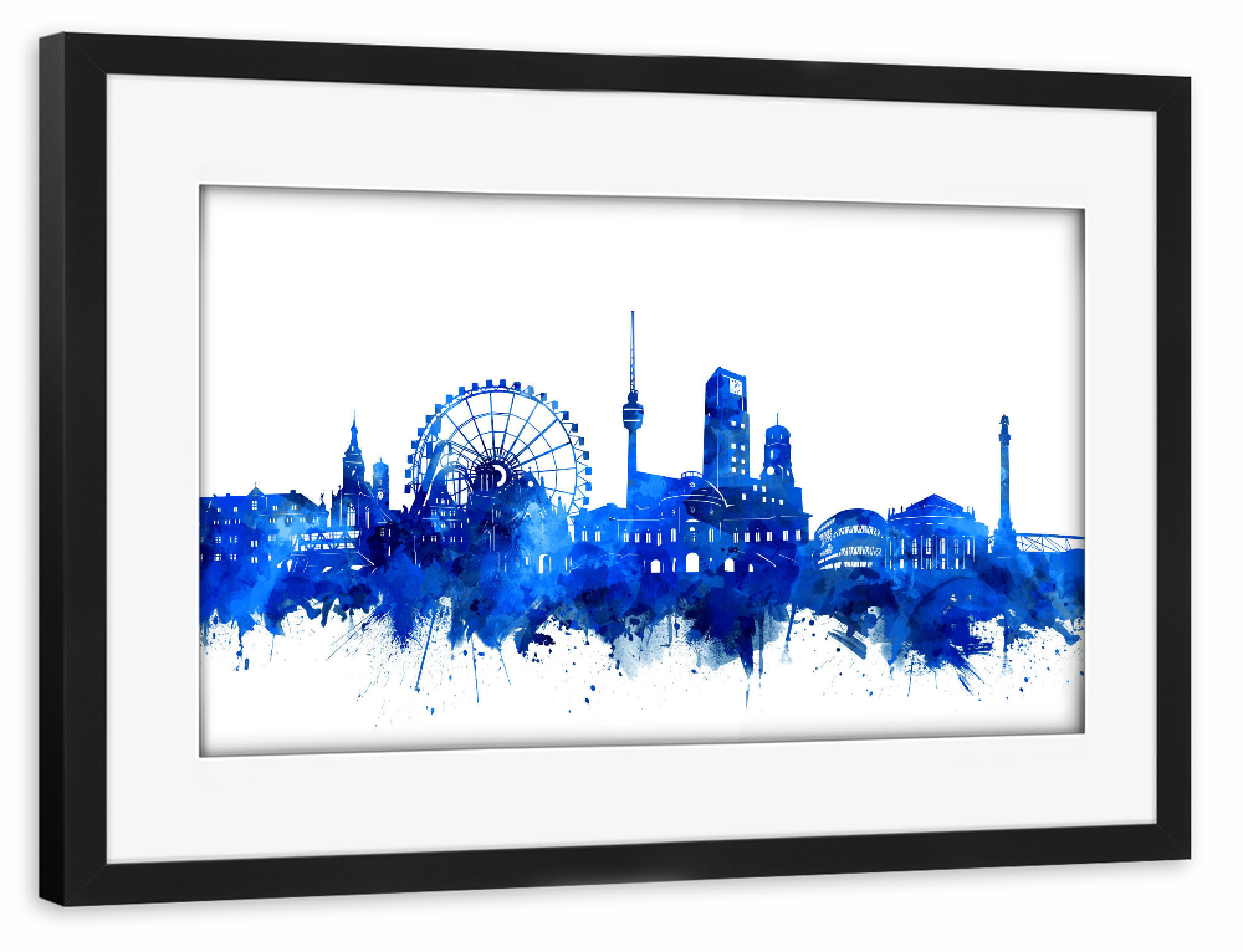 Poster mit Rahmen schwarz "Stuttgart city skyline blue" artboxONE - Städte,Reise,Städte / Stuttgart