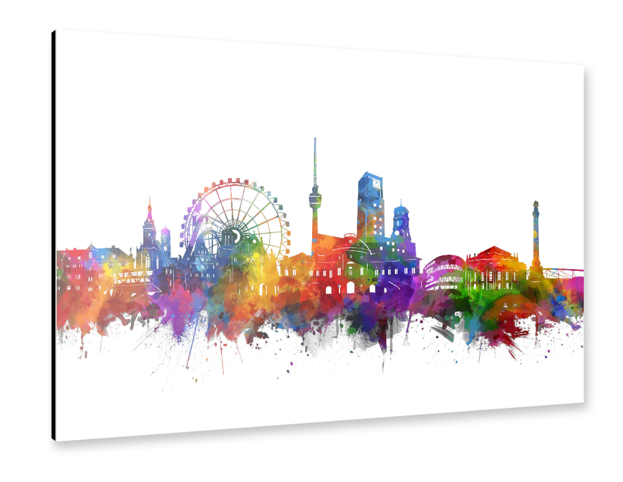 Alu-Dibond "Stuttgart city skyline watercolor" 75x50 cm artboxONE