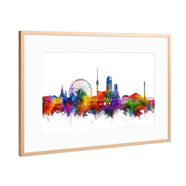Poster mit Rahmen Kupfer "Stuttgart city skyline watercolor" artboxONE - Städte,Reise,Städte / Stuttgart - Stuttgart,Germany,Skyline