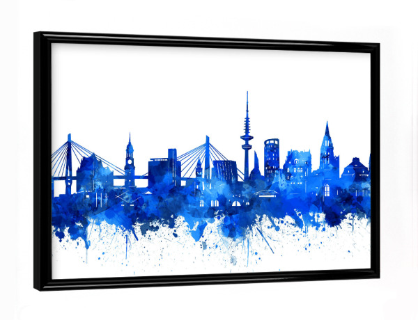 Poster mit schwarzem Rahmen "Hamburg city skyline blue" artboxONE - Städte / Hamburg,Reise