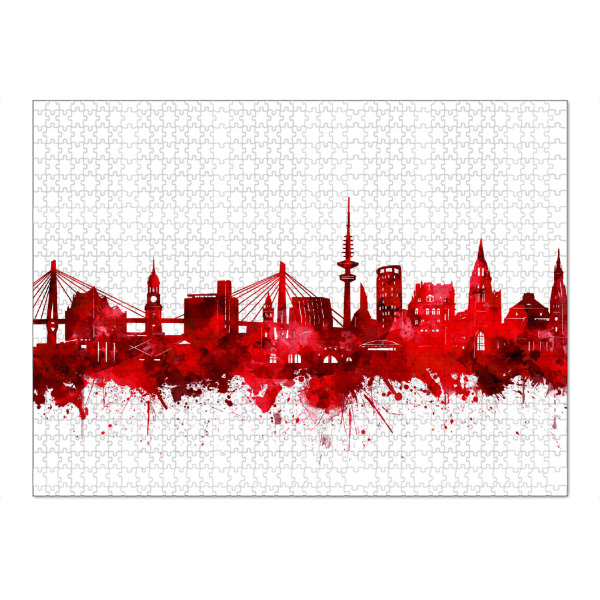 Puzzle Ravensburger "Hamburg city skyline red" artboxONE - Städte / Hamburg