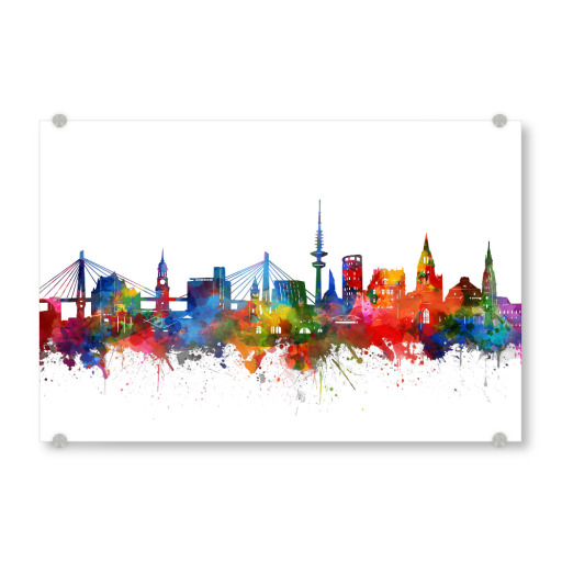 Hamburg city skyline watercolor