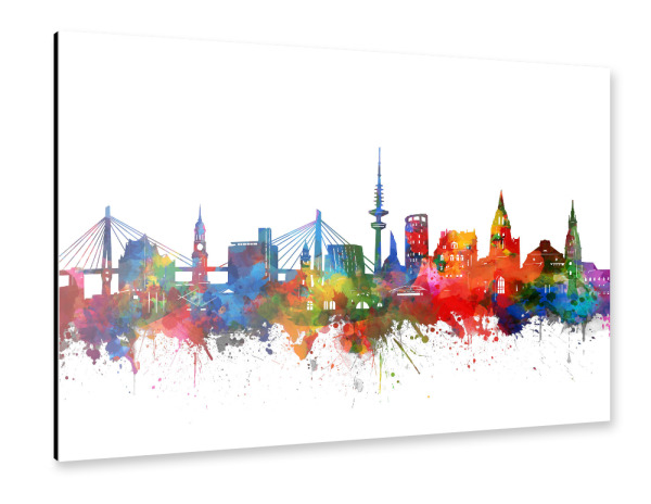 Alu-Dibond "Hamburg city skyline watercolor" 30x20 cm artboxONE