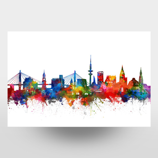 Hamburg city skyline watercolor