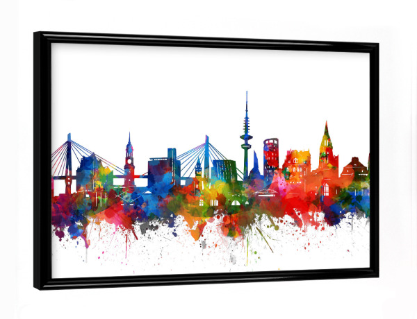 Poster mit schwarzem Rahmen "Hamburg city skyline watercolor" artboxONE - Städte / Hamburg,Reise