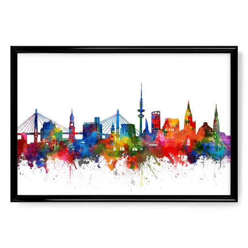 Hamburg city skyline watercolor