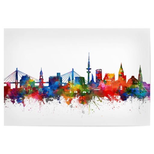 Hamburg city skyline watercolor