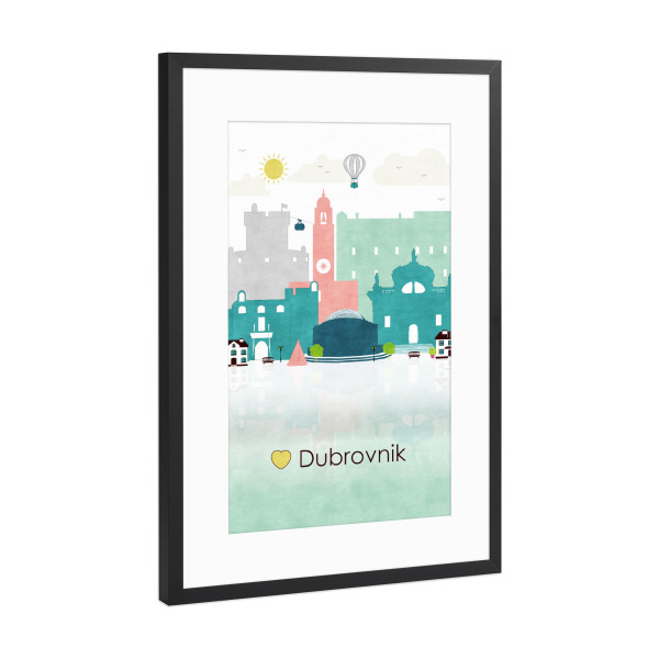 Poster mit Rahmen Schwarz (Metallic) "Dubrovnik Skyline 01" artboxONE - Reise / Länder,Städte / Weitere