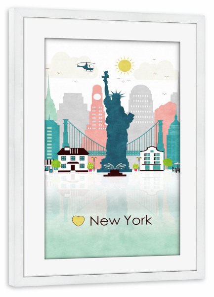 Poster mit Rahmen weiß "New York Skyline 01" artboxONE - Städte / New York,Reise,Reise / Länder