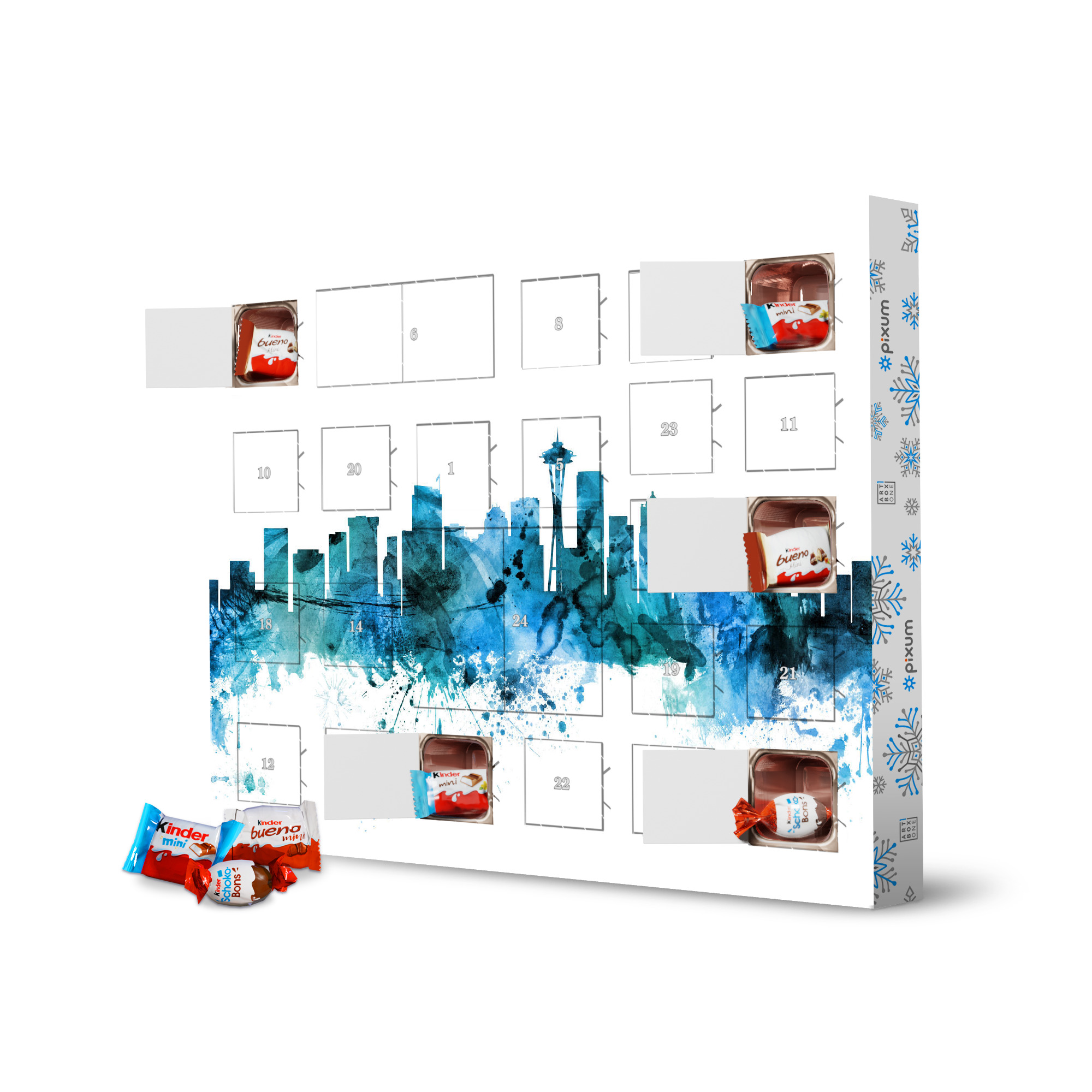 Adventskalender XXL mit Produkten von Kinder Seattle Washington Skyline blue artboxONE Adventskalender Städte