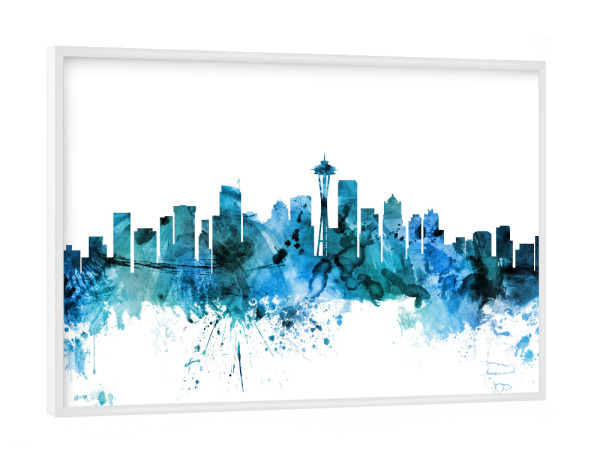 Poster mit weißem Rahmen "Seattle Washington Skyline blue" artboxONE - Städte,Reise,Städte / Weitere