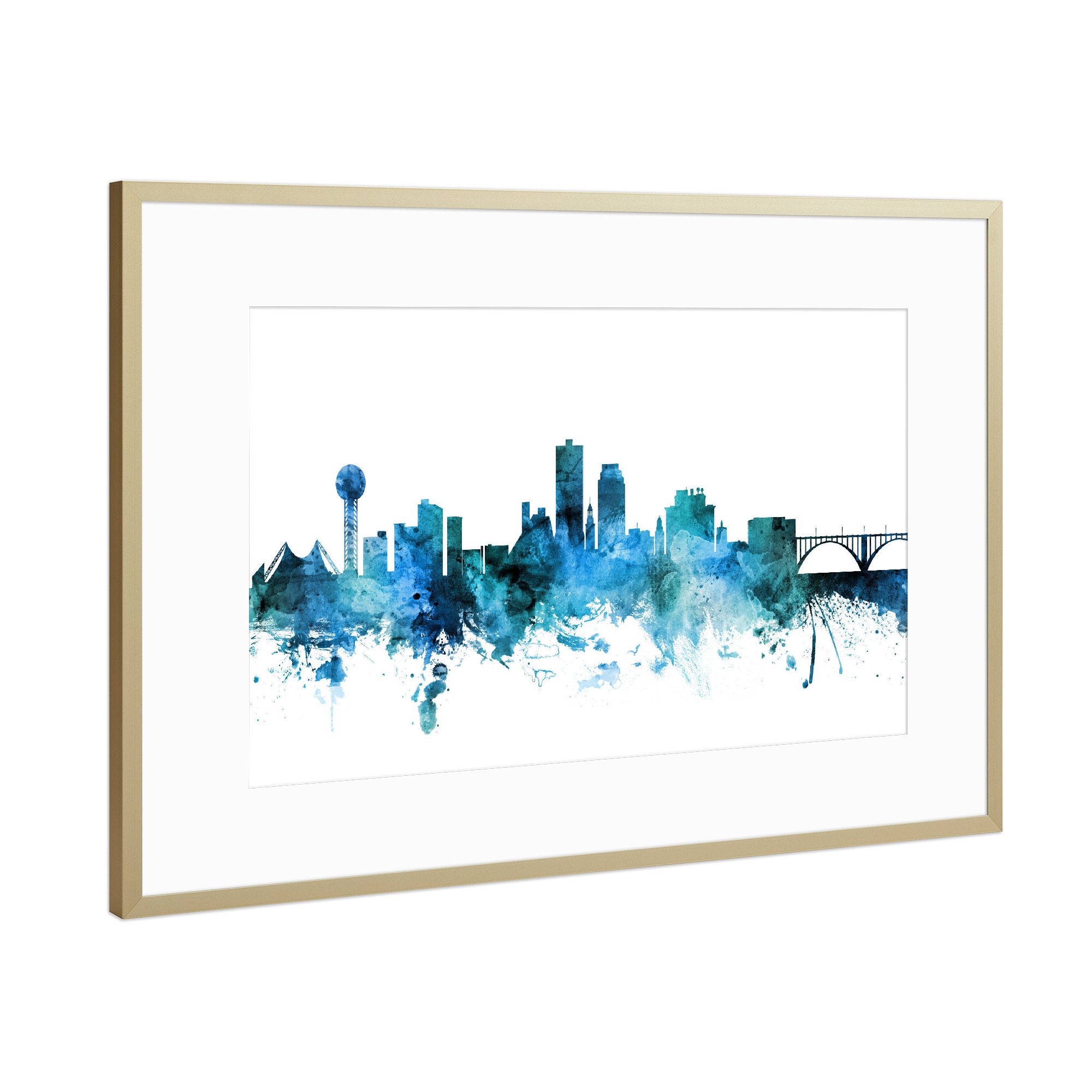 Poster mit Rahmen Gold "Knoxville Tennessee Skyline blue" artboxONE - Städte,Reise,Städte / Weitere