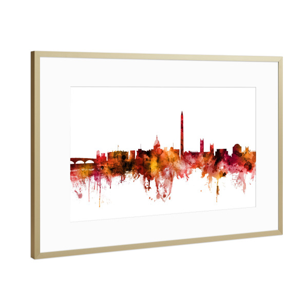 Poster mit Rahmen Gold "Washington DC Skyline red" artboxONE - Reise,Städte / Washington