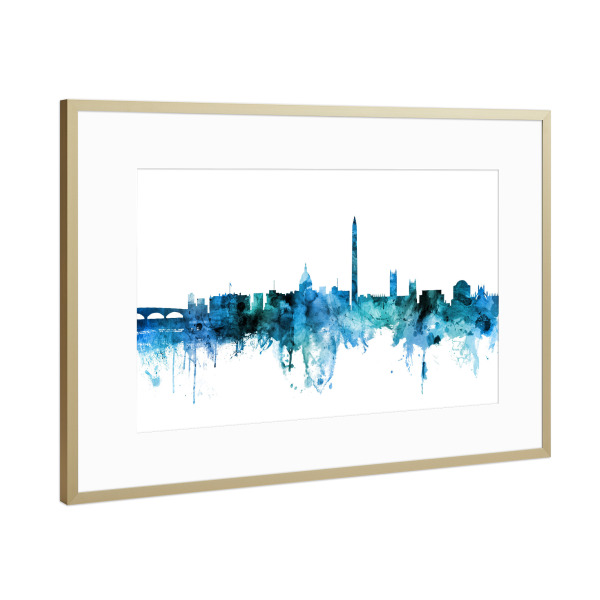 Poster mit Rahmen Gold "Washington DC Skyline blue" artboxONE - Reise,Städte / Washington