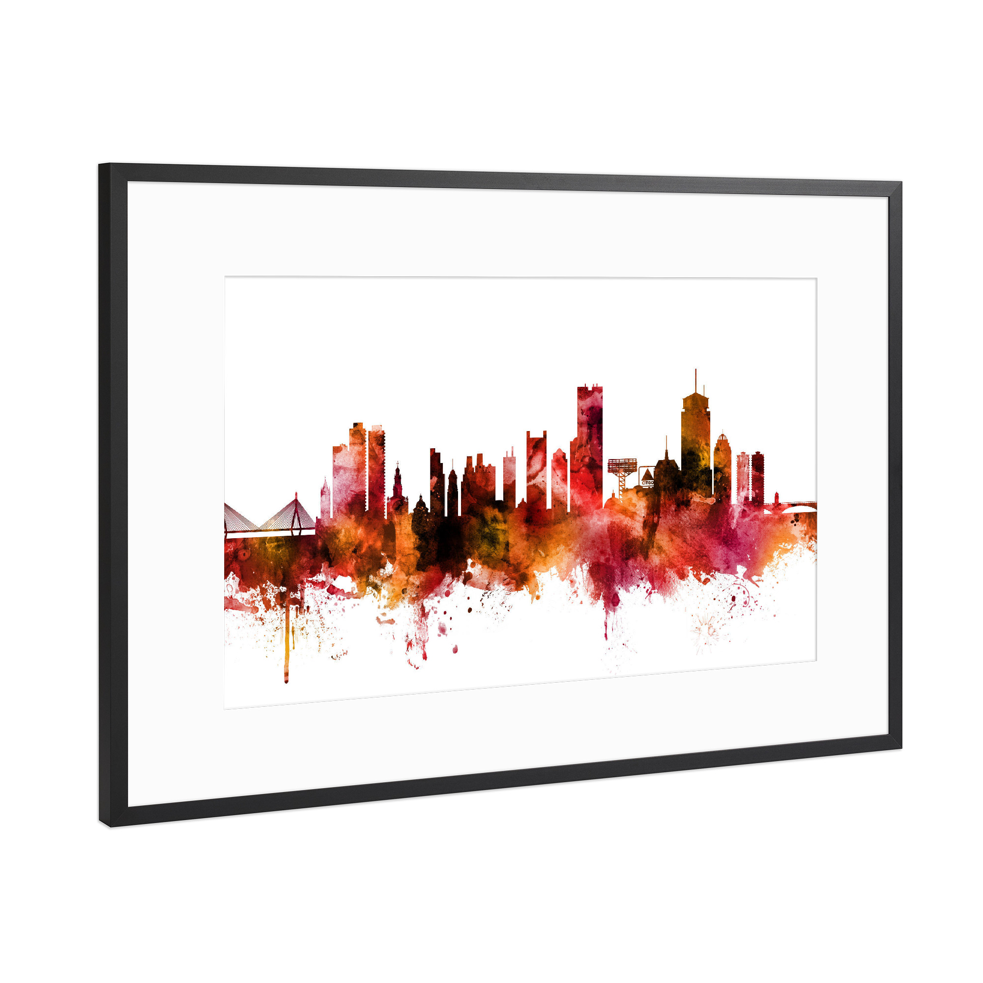 Poster mit Rahmen Schwarz (Metallic) "Boston Massachusetts Skyline red" artboxONE - Reise,Städte / Boston
