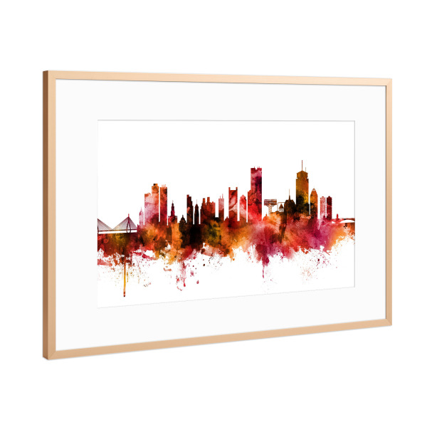 Poster mit Rahmen Kupfer "Boston Massachusetts Skyline red" artboxONE - Reise,Städte / Boston