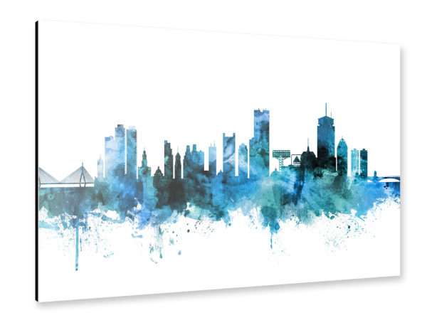 Alu-Dibond "Boston Massachusetts Skyline blue" 30x20 cm artboxONE