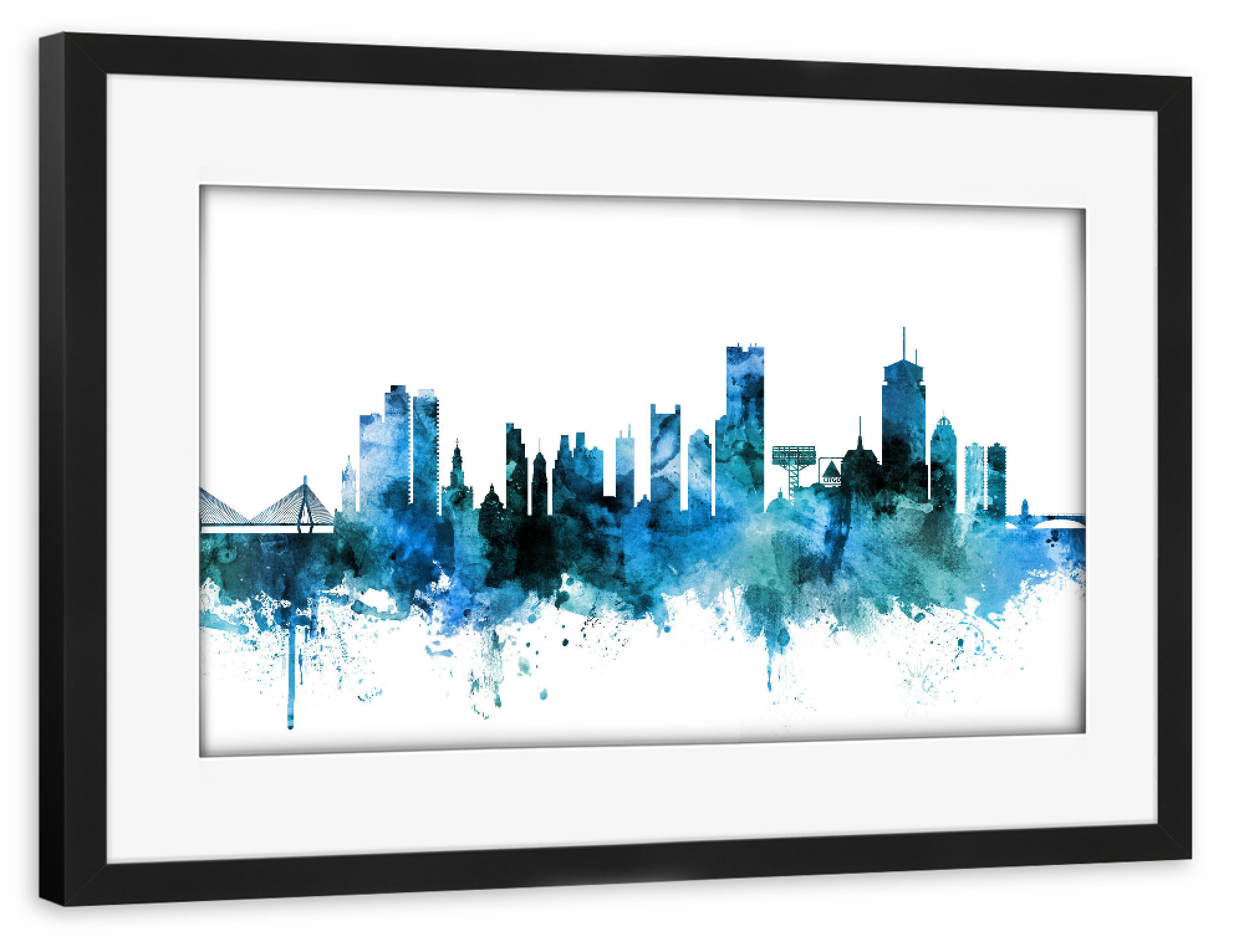 Poster mit Rahmen schwarz "Boston Massachusetts Skyline blue" artboxONE - Reise,Städte / Boston