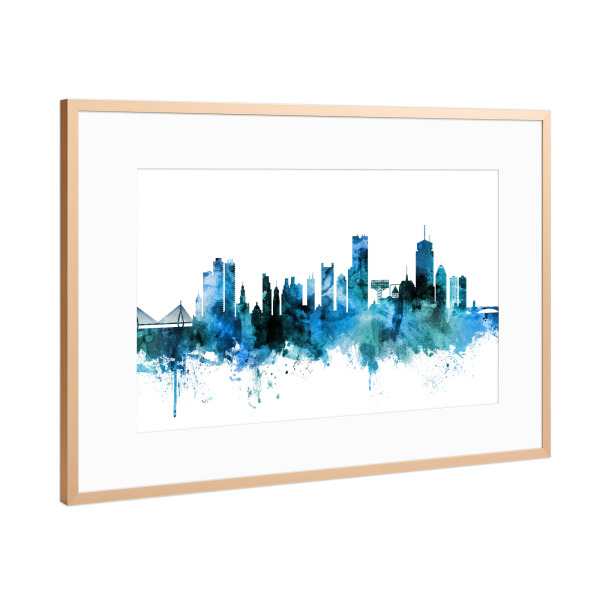 Poster mit Rahmen Kupfer "Boston Massachusetts Skyline blue" artboxONE - Reise,Städte / Boston