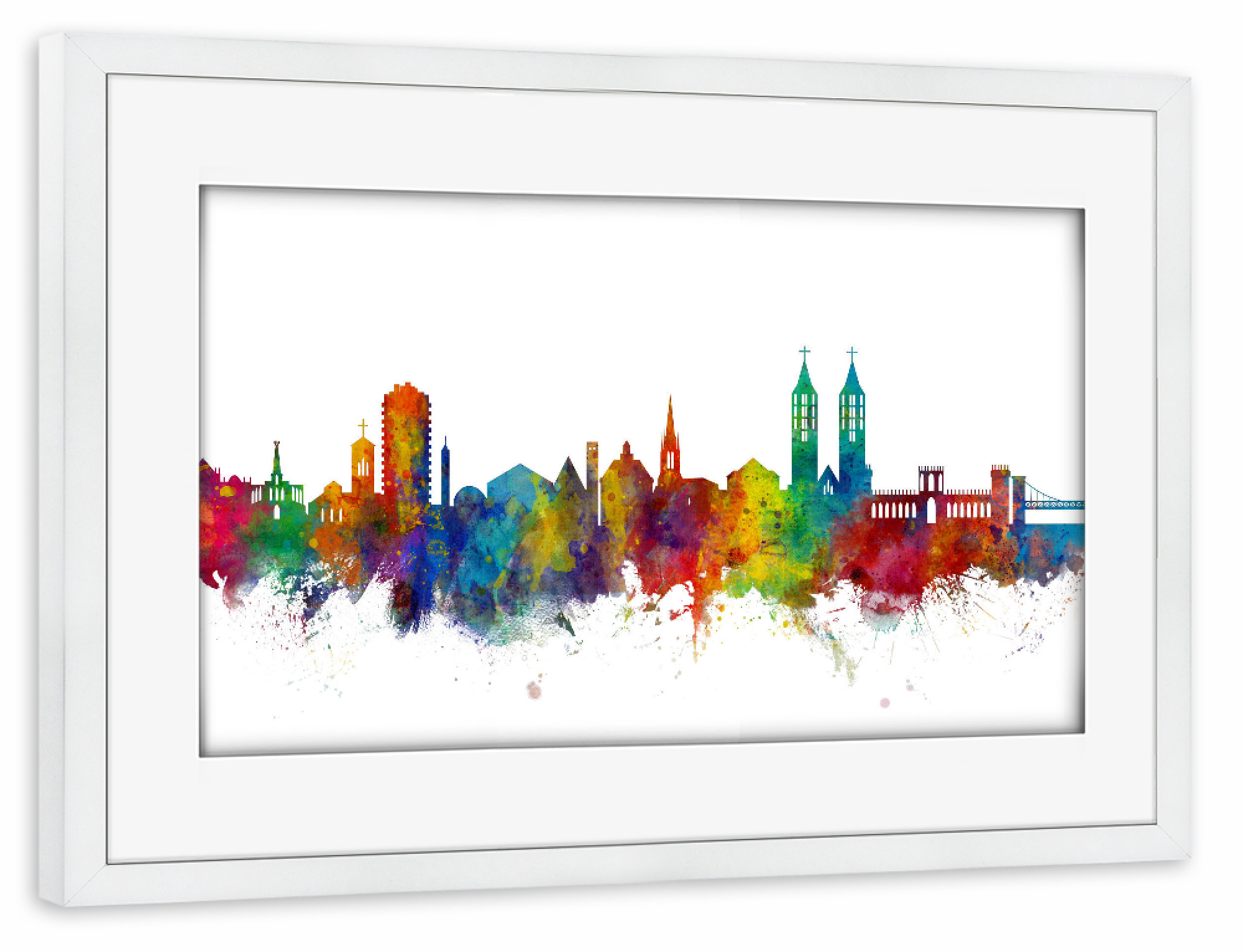 Poster mit Rahmen weiß "Kassel Germany Skyline" artboxONE - Städte,Reise