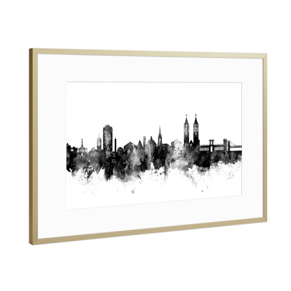 Poster mit Rahmen Gold "Kassel Germany Skyline bw" artboxONE - Städte,Reise,Schwarzweiß