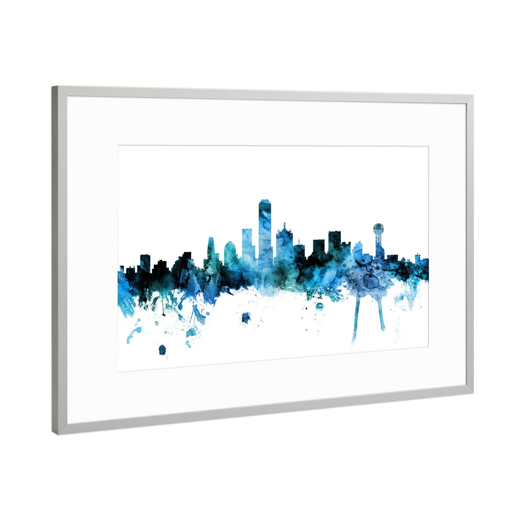 Poster mit Rahmen Silber "Dallas Texas Skyline blue" artboxONE - Städte,Reise,Städte / Weitere