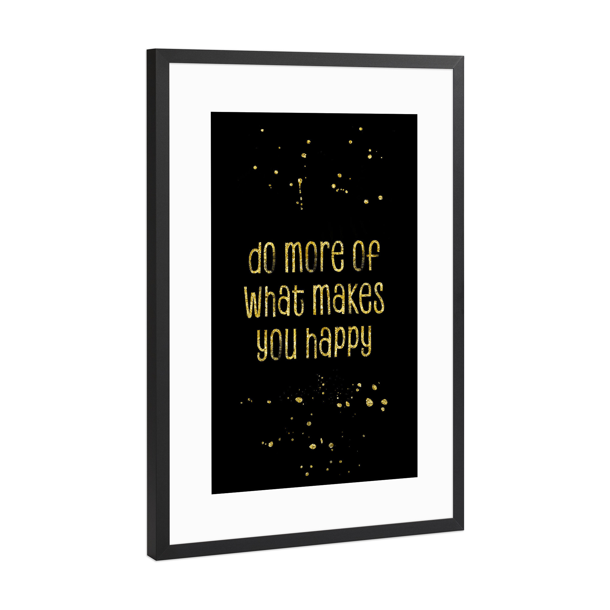 Poster mit Rahmen Schwarz (Metallic) "GOLD Art Happy" artboxONE - Typografie